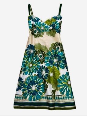 Ann Taylor Floral Midi Dress in Teal, Green and Cream